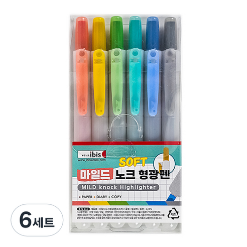 아이비스 마일드노크 형광펜 소프트 세트 12517, 혼합색상, 6세트