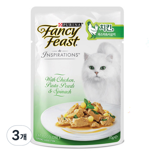 팬시피스트 인스퍼레이션 치킨+파스타+시금치 혼합맛 고양이 습식 간식, 70g, 3개