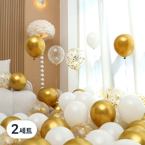 피앤비유니티 풍선 50p 세트 골드, 02 골드 컨페티 3색혼합, 2세트