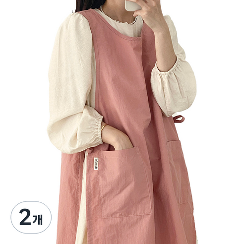 한스데이 방수 롱트임 앞치마, 2개, 핑크