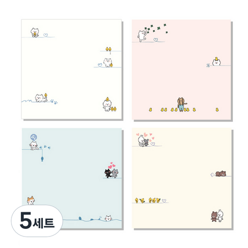 데일리재팬 떡메모지 캐릭터 4종혼합 세트, 화이트, 핑크, 민트, 아이보리, 5세트