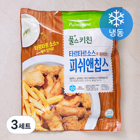 풀스키친 피쉬앤칩스 600g + 타르타르 소스 80g 세트 (냉동), 3세트