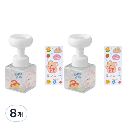 더자카 플라워 거품 핸드워시 디스펜서 250ml + 스티커, 투명(디스펜서), 랜덤발송(스티커), 8개