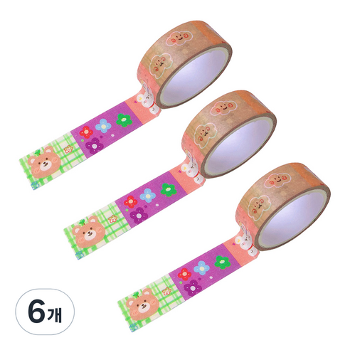 마켓A 팬시 프린팅 종이 마스킹 테이프 1.5cm x 3m, 플라워곰, 6개