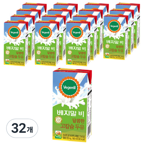 베지밀 비 달콤한 고칼슘 두유, 190ml, 32개