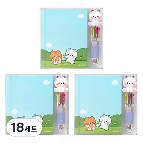 우옹이 메모지 + 4색펜 세트, 블루, 18세트