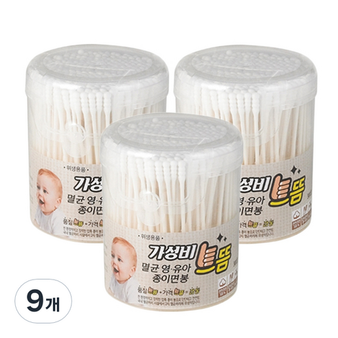 가성비를추구하는사람들 으뜸 멸균 유아 종이면봉, 300개입, 9개