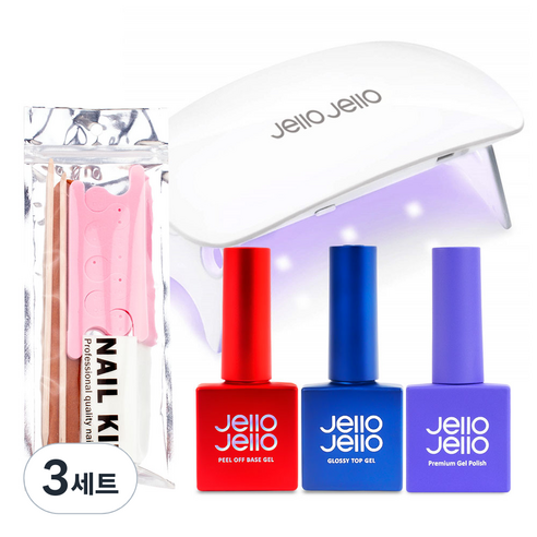젤로젤로 젤네일 입문자 기획세트 JN-12, 3세트, 베이스젤 + 탑젤 + 컬러젤 + 파일세트 + 젤램프