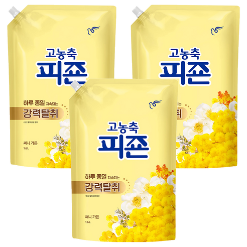 피죤 고농축 강력탈취 오리지널 섬유유연제 써니가든 리필, 1.6L, 3개
