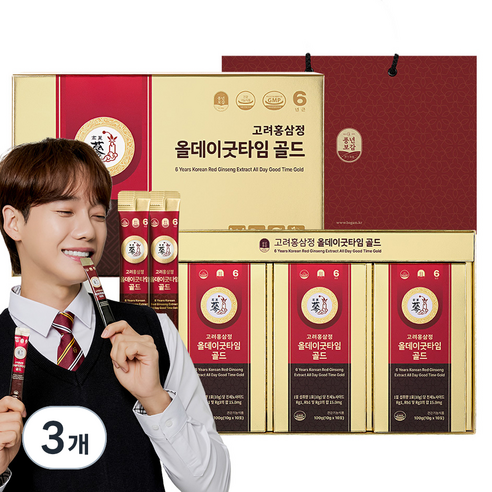 풍년보감 6년근 고려홍삼정 올데이굿타임 골드 30포 선물세트+쇼핑백, 300g, 3개