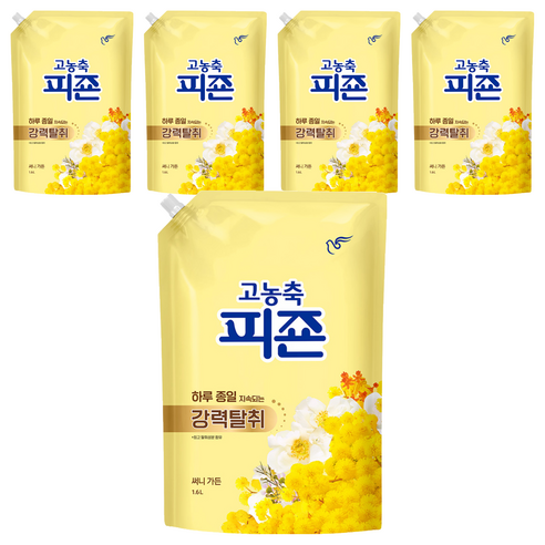 피죤 고농축 강력탈취 오리지널 섬유유연제 써니가든 리필, 1.6L, 5개