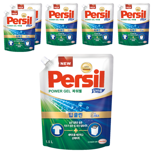 퍼실 딥클린 파워젤 일반용 액상세제 리필, 1.5L, 6개