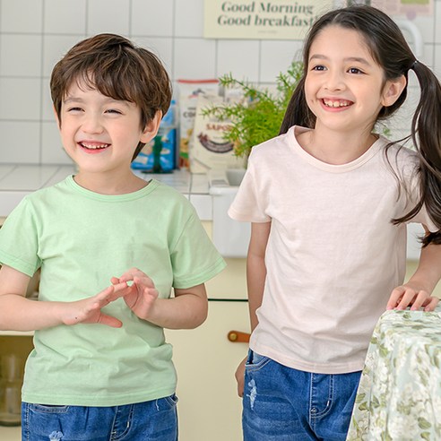보누맘 아동용 에브리데이 순면 베이직 반팔 티셔츠 2p