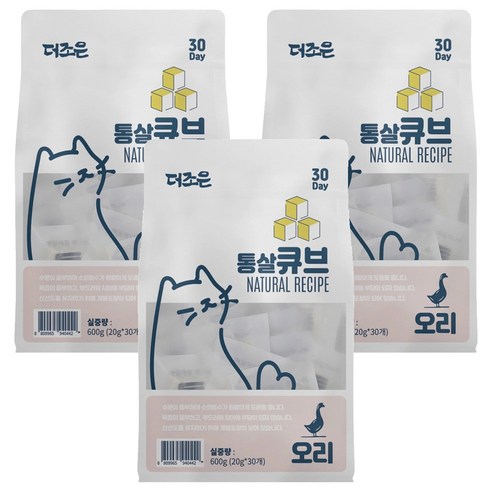 더조은 고양이 리얼 통살 큐브 간식 30p, 오리, 600g, 3개