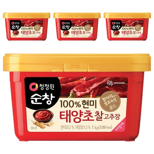 청정원순창 100% 현미 태양초 찰고추장, 1kg, 4개