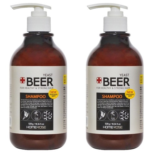 홈로즈 맥주 효모 기능성 샴푸, 520ml, 2개