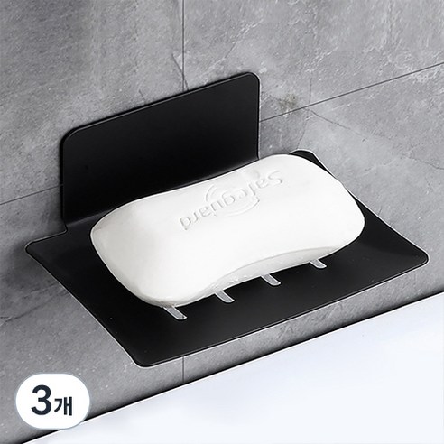무식이네 호텔식 3M 강력접착 스텐 비누받침대, 블랙, 3개