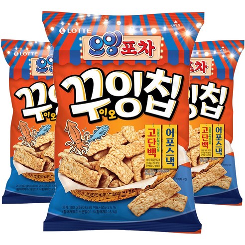롯데제과 오잉포차 꾸이오잉칩, 3개, 100g