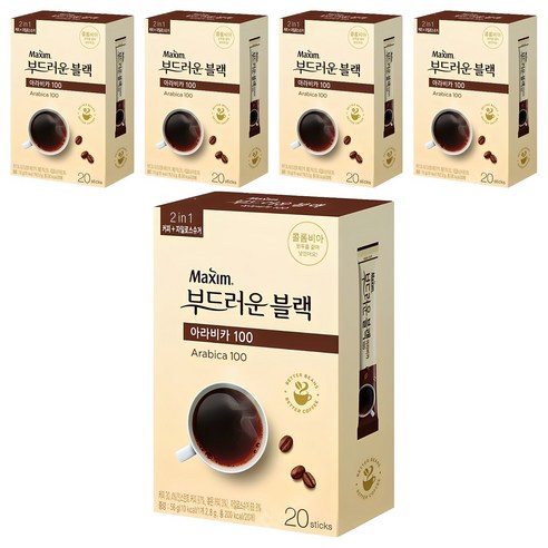 맥심 부드러운 블랙 아라비카100 원두커피믹스, 2.8g, 20개입, 5개