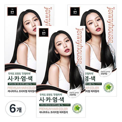 제니하우스코스메틱 프리미엄 헤어컬러 염모제, 블랙1N, 6개
