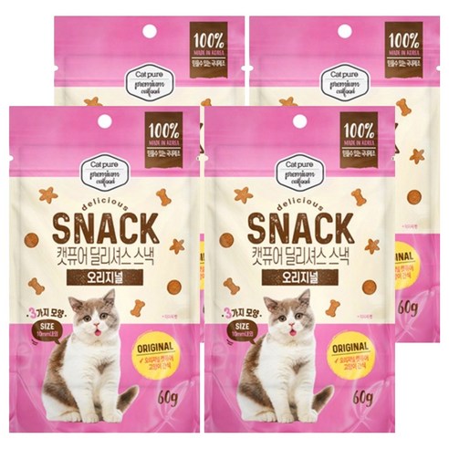 캣퓨어 고양이 딜리셔스 스낵 오리지널, 4개, 60g, 혼합맛(닭고기/참치)