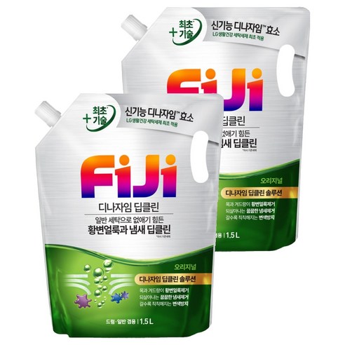 피지 디나자임 딥클린 일반드럼 겸용 오리지널 액상세제 리필, 1.5L, 2개