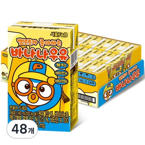 서울에프엔비 뽀로로가 좋아하는 바나나우유, 바나나맛, 140ml, 48개