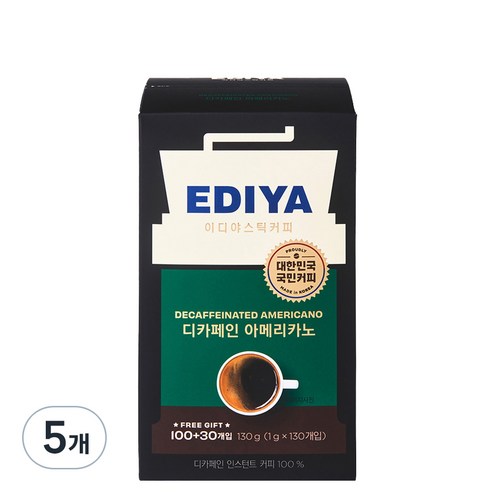 이디야 비니스트 디카페인 아메리카노 원두커피믹스 130g, 1g, 130개입, 5개