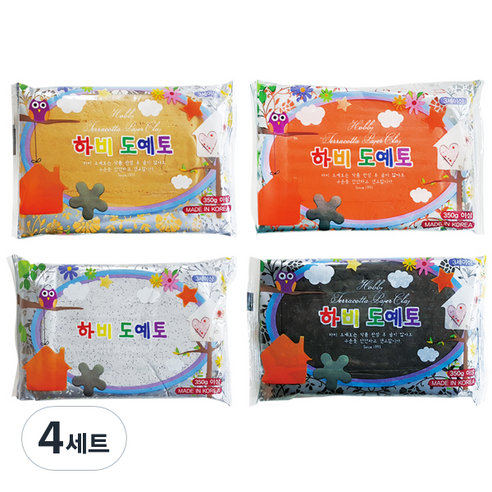 하비 도예토 찰흙 4종 세트, 4세트, 베이지, 주황, 대리석, 검정