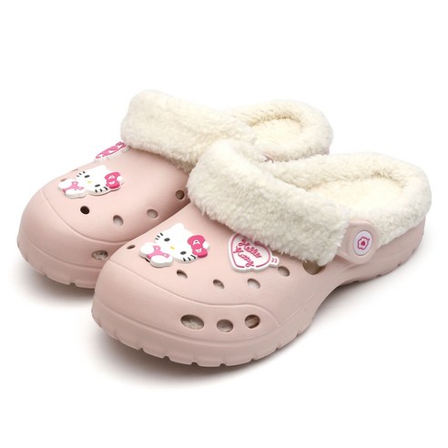 겨울철에 편안함과 따뜻함을 선사하는 산리오 여성용 헬로키티 쉐르파 방한 샌들