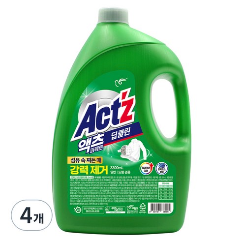 액츠 퍼펙트 딥클린 액상세제 본품, 3.3L, 4개