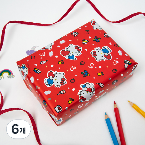 산리오 헬로키티 메탈롤 포장지 중, 레드, 6개