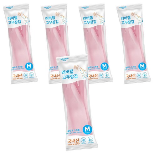 러버랩 냄새없는 고무장갑 양손세트, 쿨핑크, 중(M), 5세트