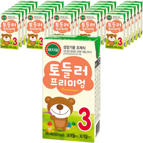 베지밀 토들러 프리미엄 3단계 아기두유 190ml, 원액두유, 32개