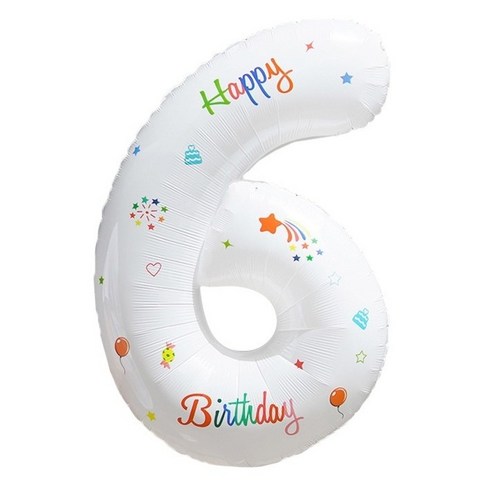 세컨드베스트 깔끔한 화이트 파티풍선 80cm, 프린트 숫자 6, 1개