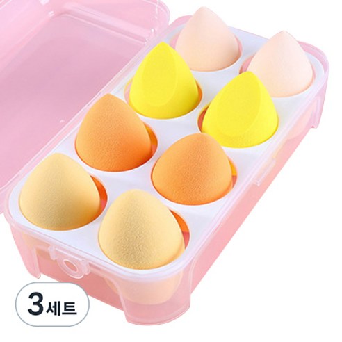 에이러블 B1754 메이크업 쿠션 퍼프 4종 x 2p + 케이스, 3세트, 옐로우