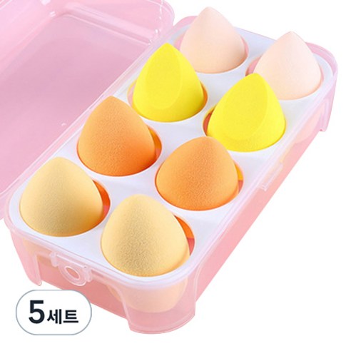 에이러블 B1754 메이크업 쿠션 퍼프 4종 x 2p + 케이스, 5세트, 옐로우