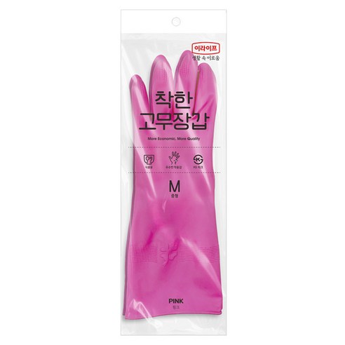 롯데이라이프 착한 고무장갑, 핑크, 중(M), 1세트