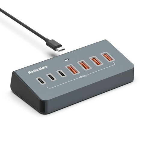 베이직기어 USB 3.2 C타입 7포트 버티컬 10Gbps 멀티허브, 1개, 실버그레이