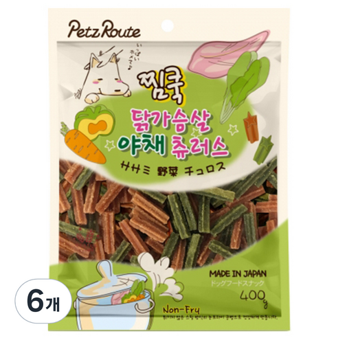 펫츠루트 찜쿡 츄러스 반려견 간식 400g, 닭가슴살 + 야채 혼합맛, 6개
