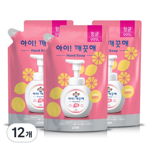 아이깨끗해 항균 거품 핸드 솝 레몬 리필, 450ml, 12개