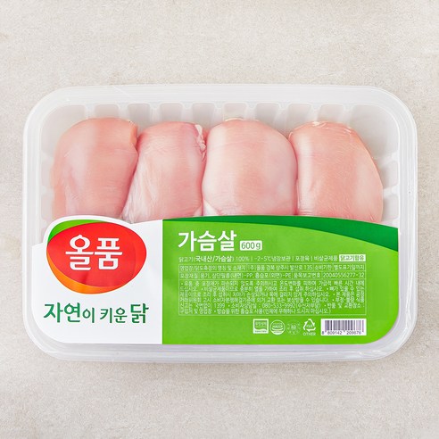 올품 무항생제 인증 자연이키운닭 가슴살 (냉장), 600g, 1팩