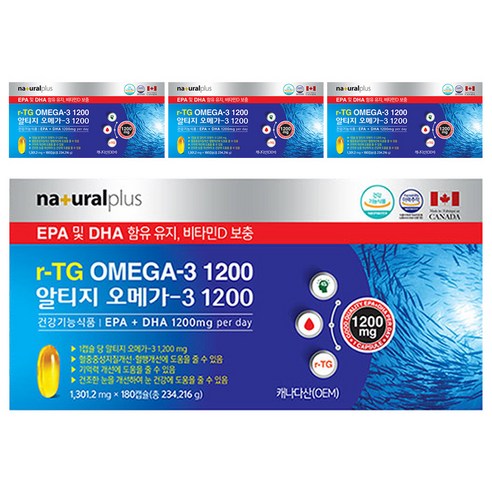 내츄럴플러스 알티지 오메가3 1200, 180캡슐, 4박스