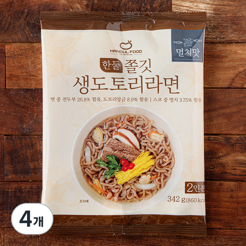 한둘푸드 쫄깃 생도토리 라면 멸치맛 2인분, 342g, 4개
