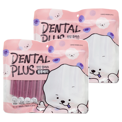 엠엔비물산 강아지 간식 덴탈플러스 덴탈껌, 블루베리, 450g, 2개