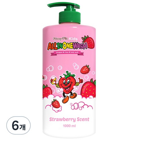 퍼니피아 키즈 올인원 워시 스트로베리, 1000ml, 6개