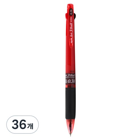 자바펜 초저점도 유성 3색볼펜 제트3볼 0.38mm, 레드, 36개
