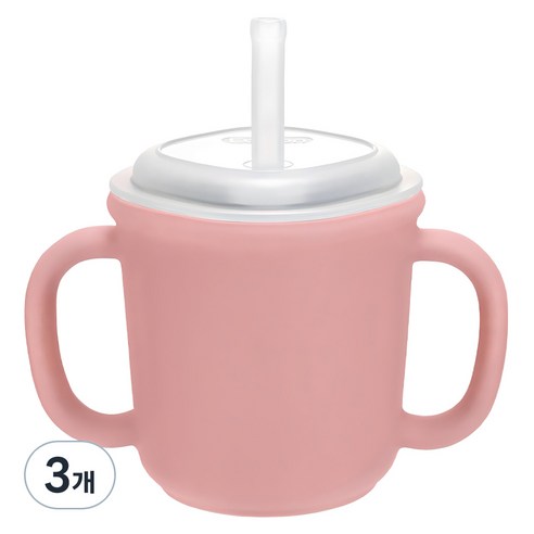 에디슨 스스로 실리콘 양손 빨대컵 200ml, 3개, 핑크