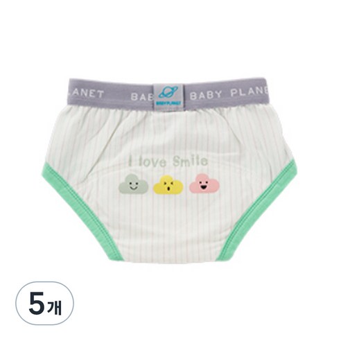 베이비플라넷 밤부 배변훈련팬티 스마일 클라우드, 에메랄드 그린, 5개