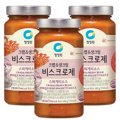 청정원 크랩&생크림 비스크로제 스파게티소스, 600g, 3개